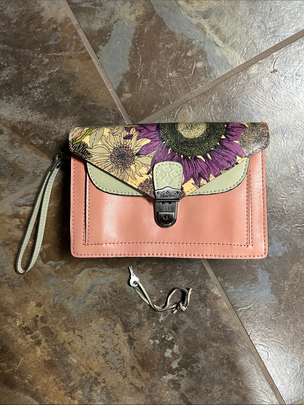 Patricia Nash Pink Floral Sunflower Wristlet Wallet